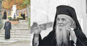 Preotul-Iustin-Tira-în-faţa-monumentului-–mormântul-Arhiepiscopului-Iustinian-Chira,-de-la-Mănăstirea-„Sf.-Ana”-Rohia-copy